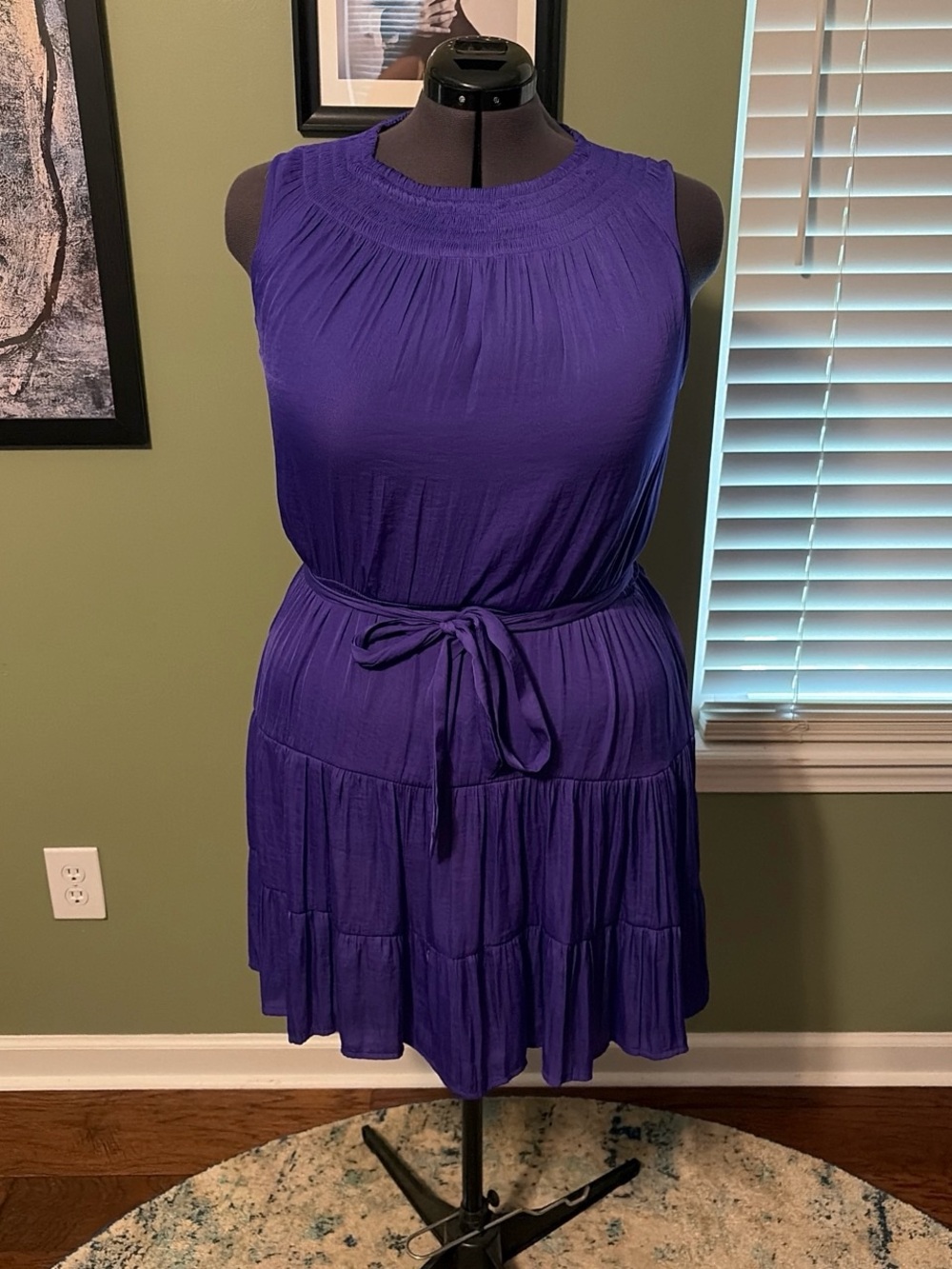 Simply Vera Vera Wang Purple Sleeveless Tie-Waist Tiered Mini Dress
